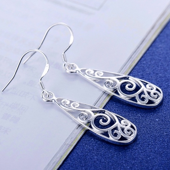 Any 2/$20! Silver Openwork Teardrop Boho Earrings - Picture 5 of 10